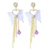 Wholesale 1 Pair Fashion Geometric Heart Shape Bow Knot Diamond Copper Artificial Pearls Zircon Drop Earrings