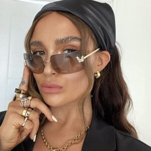Wholesale 2024 new frameless sunglasses European and American sunscreen glasses fashion high sense butterfly aessories diamond sunglasses ladies