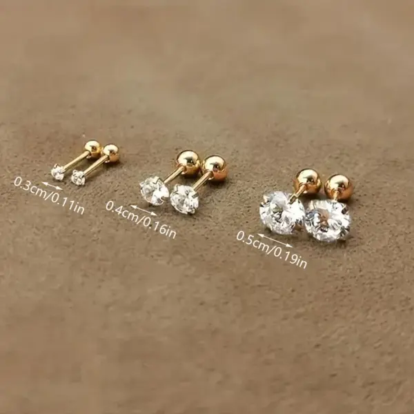 304 Stainless Steel Round PVD Coated Zircon 18K Gold Plated Simple Style Inlay Ear Studs