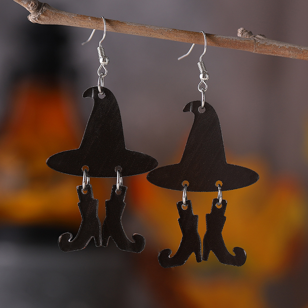 Wholesale Cross Border Gothic Wind Witch Hat Boots Pendant Earrings Acrylic Ear Jewelry Gift