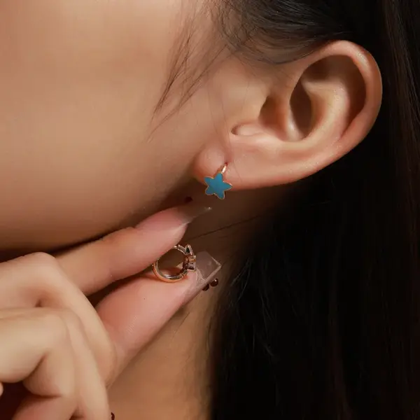 Wholesale 1 Pair Cute XUPING Sweet Star Enamel Plating Copper 18K Gold Plated Hoop Earrings