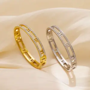 Wholesale Real Gold Plated Solid Color 304 Stainless Steel Vintage Style Waterproof Non Tarnish Stainless Steel Bangle