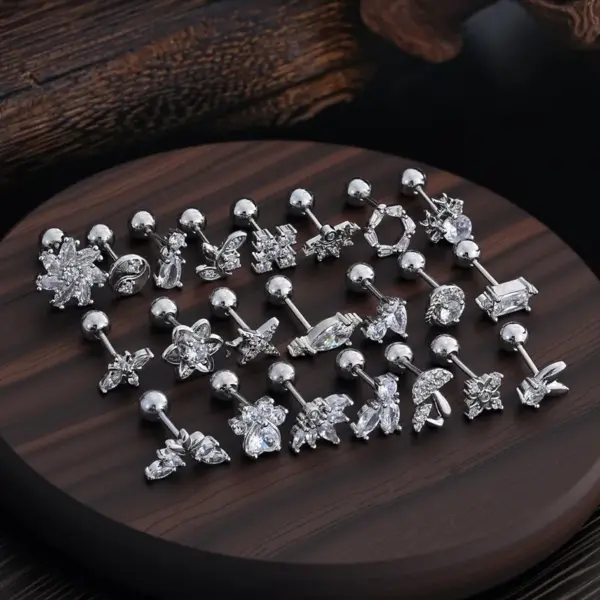 Wholesale Stainless Steel Micro-Set Zirconia Ear Studs Simple Piercing Jewelry Punk Style Unisex Animal Zodiac Heart Pattern Earrings