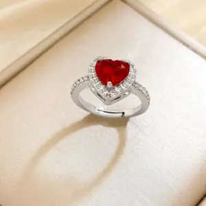 JZ246 Big Red Heart Ring / Silver