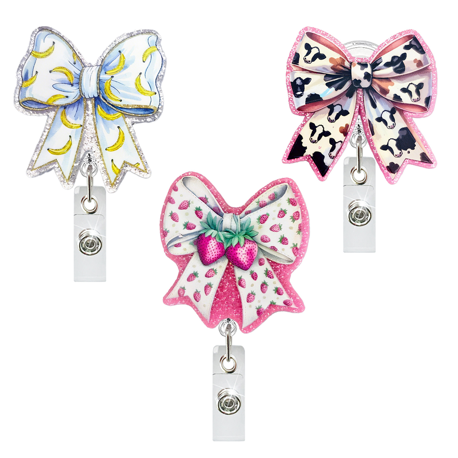 Wholesale Strawberry and banana patterned bow tie, retractable and easy-pull fastener.