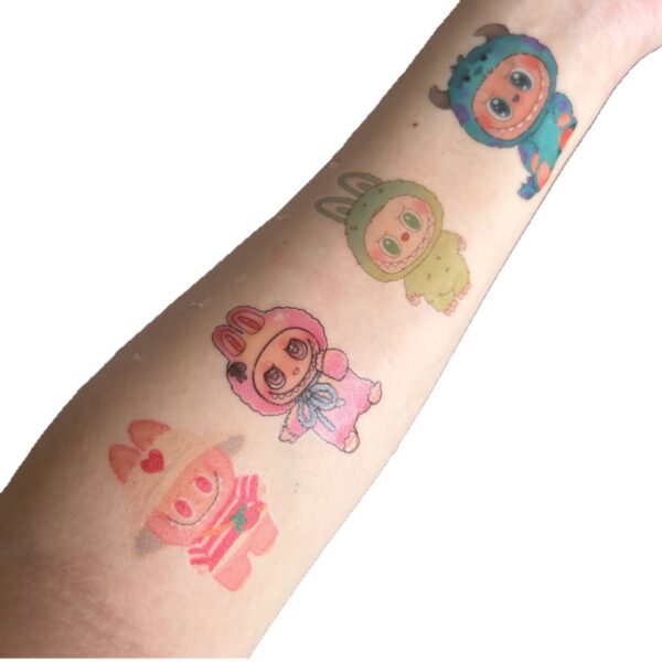 Wholesale Labubu Tattoo Stickers Labubu Dopamine Macaron Color Girly Heart Christmas Waterproof Long-Lasting Tattoo Stickers