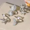 Wholesale Stainless Steel Open Ring Fish Tail Starfish Shell 5A Zirconia True Gold Plated Ocean Series Index Finger Jewelry Luxury Romantic