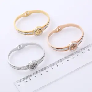 304 Stainless Steel Life Tree PVD Coated Artificial Rhinestones 18K Gold Plated Classic Style Rose Gold Gold Sier Bangle