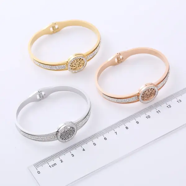 304 Stainless Steel Life Tree PVD Coated Artificial Rhinestones 18K Gold Plated Classic Style Rose Gold Gold Sier Bangle
