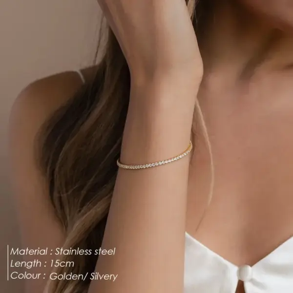 Vacation Simple Style Solid Color 304 Stainless Steel Zircon Tennis Chain Tennis Bracelet In Bulk