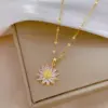 Wholesale Simple Style Classic Style Sunflower Titanium Steel Copper Inlay Artificial Gemstones Pendant Necklace