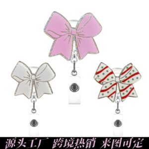 Wholesale Explosive glitter acrylic pink bow staff doctor nurse medical student retractable chest card holder easy pull buckle