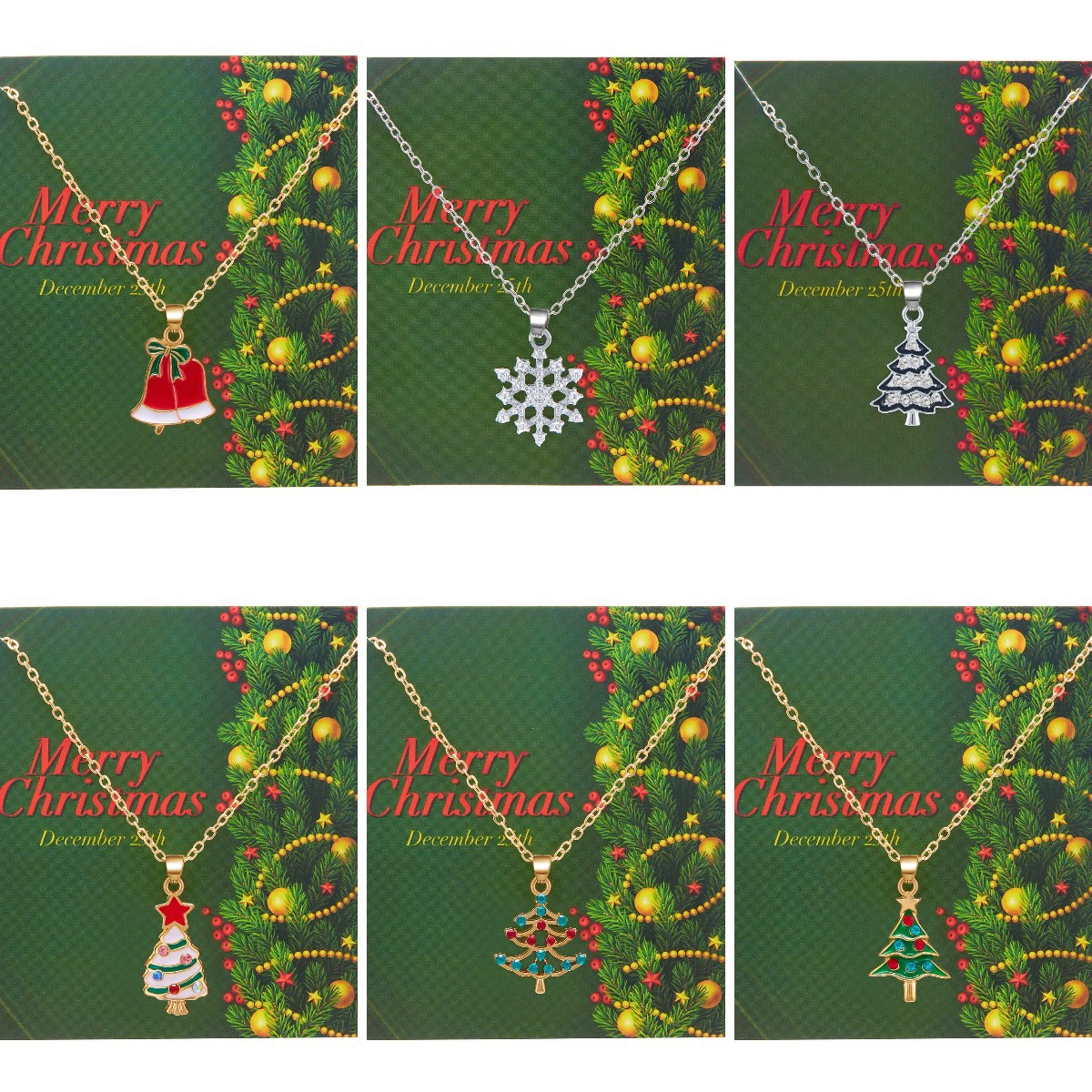 Wholesale Europe and the United States cross-border new Christmas necklace fashion Christmas bell snowflake painting oil diamond paper card necklace