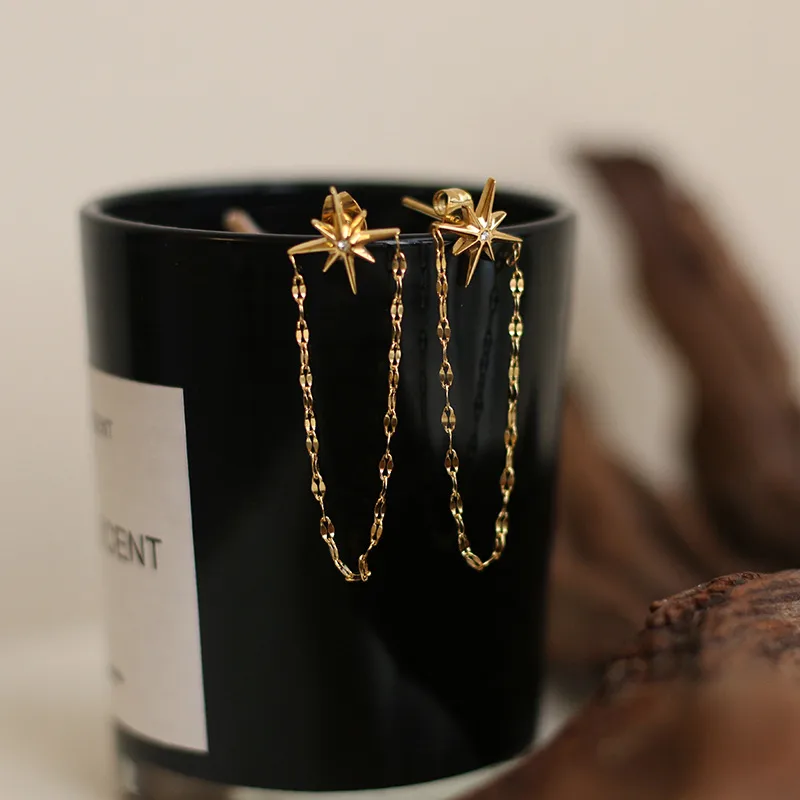 Wholesale PVD Coated Real Gold Plated 18K Gold Star 304 Stainless Steel Waterproof Non Tarnish Earrings Ear Studs