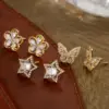 Wholesale 1 Pair Fashion Star Flower Butterfly Inlay Copper Zircon 18k Gold Plated Ear Studs