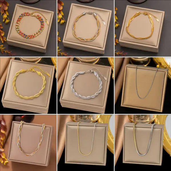 PVD Coated Real Gold Plated Circle Solid Color Titanium Steel Simple Style Waterproof Non Tarnish Jewelry Set