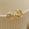 Wholesale Copper Geometric Round Zircon 14K Gold Plated Vintage Style Simple Style Gold Ear Studs