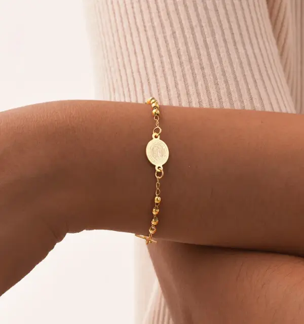 Wholesale PVD Coated Real Gold Plated 18K Portrait Virgin Mary 201 Stainless Steel Classical IG Style Waterproof Non Tarnish Bracelets