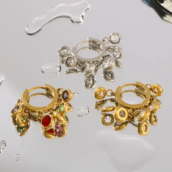 Wholesale 304 Stainless Steel Round Tassel PVD Coated Zircon 18K Gold 18K Real Gold Plated Real Gold Plated Vintage Style Simple Style Waterproof Non Tarnish Plating Inlay Gold Drop Earrings