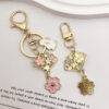 Wholesale Cute and Sweet Cherry Blossom Fan Keychain Girl's Best Friend Fresh Key Ring Bag Pendant Accessories Gift