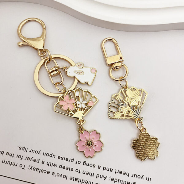 Wholesale Cute and Sweet Cherry Blossom Fan Keychain Girl's Best Friend Fresh Key Ring Bag Pendant Accessories Gift