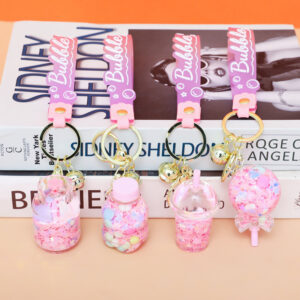 Wholesale Shake the sound explosion acrylic oil snowflake pink key chain car pendant exquisite schoolbag key ring pendant