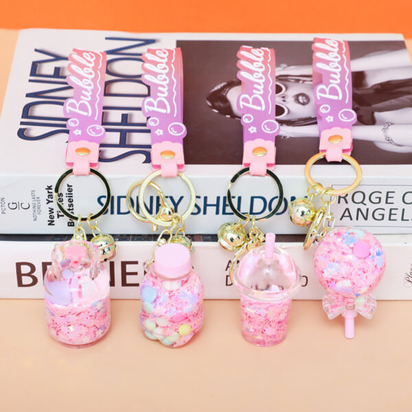 Wholesale Shake the sound explosion acrylic oil snowflake pink key chain car pendant exquisite schoolbag key ring pendant