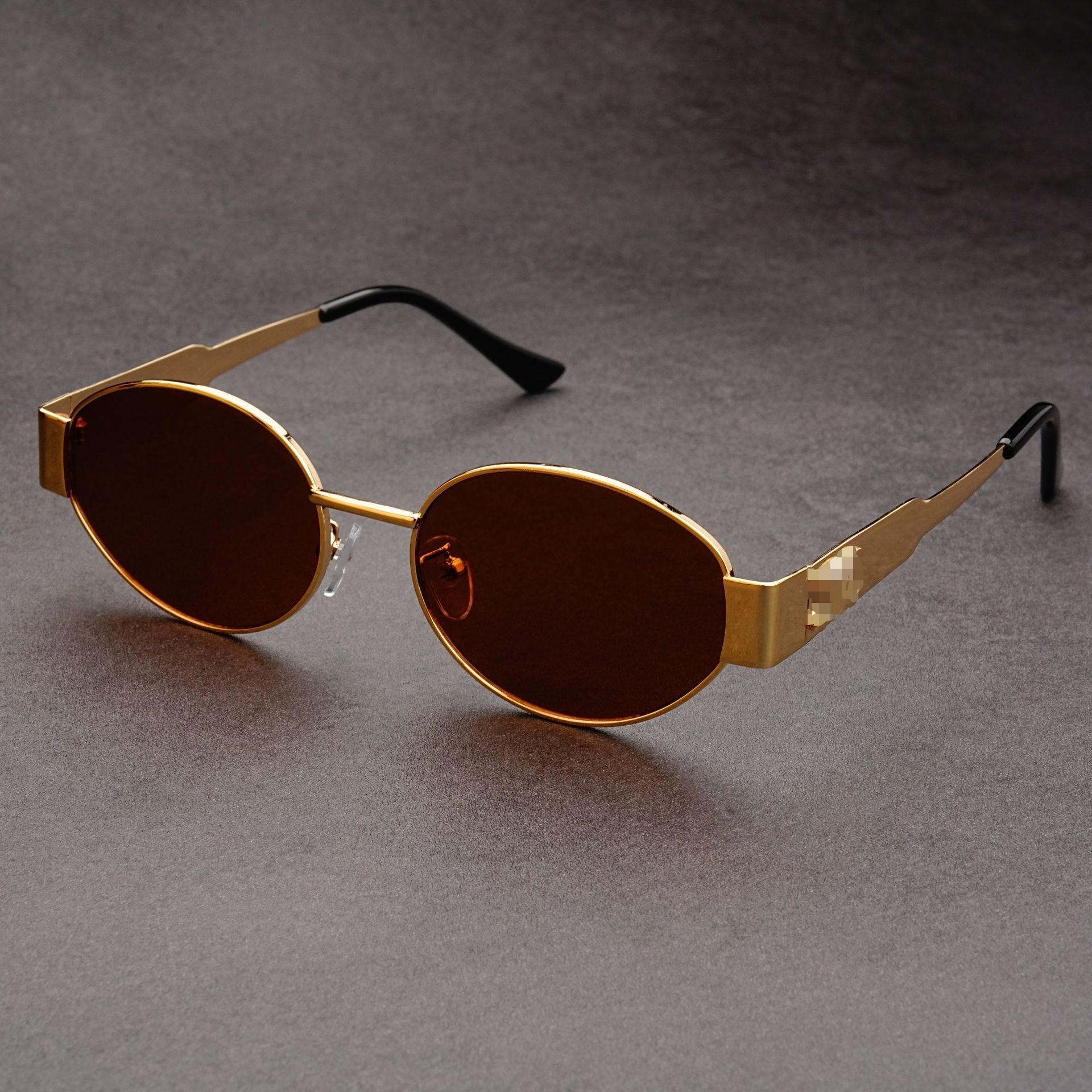 Wholesale Retro Old Money Style Metal Oval Sunglasses Sun Protection High-Ll Small Frame Hong Kong Style Concave Style Arc de Triomphe Sunglasses