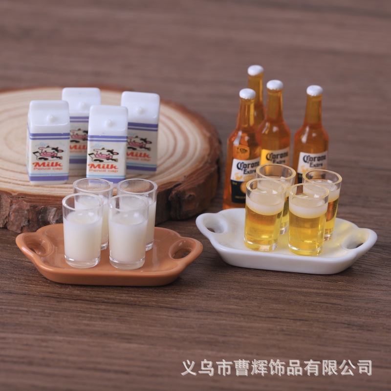 Wholesale simulation miniature doll house ornaments milk c milk carton beer mug beer bottle diy handmade resin aessories
