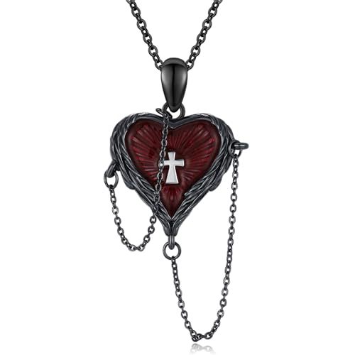 Wholesale European and American Gothic Dark Wind Necklace Love Clavicle Chain Cross Feather Wings Embrace Heart Creative Pendant