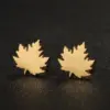 Wholesale PVD Coated 18K Gold Real Gold Plated Maple Leaf 304 Stainless Steel Simple Style Commute Waterproof Non Tarnish Ear Studs