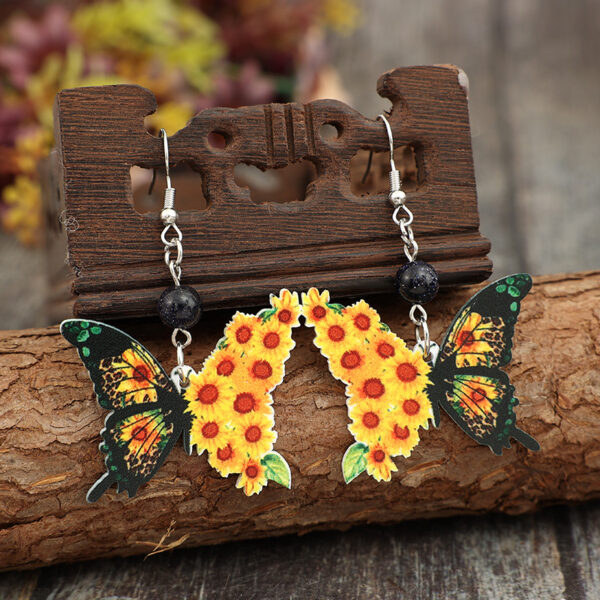 oly-6988e60f1b622198248b8d05bfcd5f77 Wholesale Butterfly Print Sunflower Acrylic Holiday Earrings