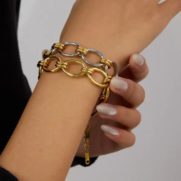 Real Gold Plated 304 Stainless Steel PVD Coated Geometric Waterproof Non Tarnish Casual Beach Simple Style Cable Chain Chain Bracelet For Women's