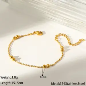 Gold 04 Flat Cross Double Bead Bracelet