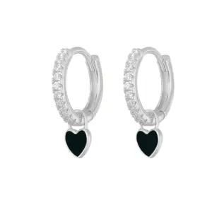 Love Heart Earrings/White Gold Color/Black