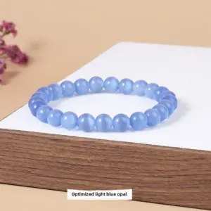 Optimized Light Blue Cat's Eye Stone Bracelet / Diameter 10.1-10.8mm (about 17-19 Pieces)