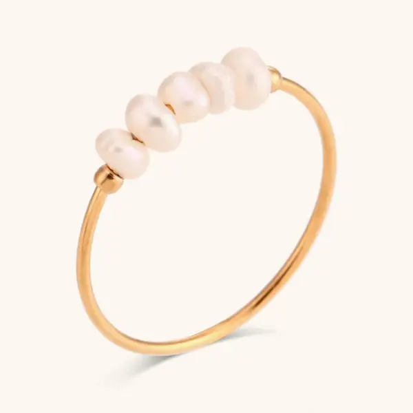 Women's Stainless Steel PVD Coated 18K Gold Plated Pearl Geometric Rings Imitation Pearl Jewelry