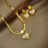 Wholesale Fashion Heart Shape Titanium Steel Inlay Pearl Earrings Necklace