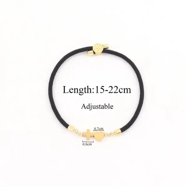 Wholesale PVD Coated Real Gold Plated Cross Heart Shape 304 Stainless Steel Nylon Elegant Simple Style Classic Style Waterproof Non Tarnish Nylon Bracelets