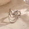 Wholesale Ion Plating (IP) 18K Gold Plated Lines 304 Stainless Steel Casual Hip-Hop Rock Waterproof Non Tarnish Open Rings