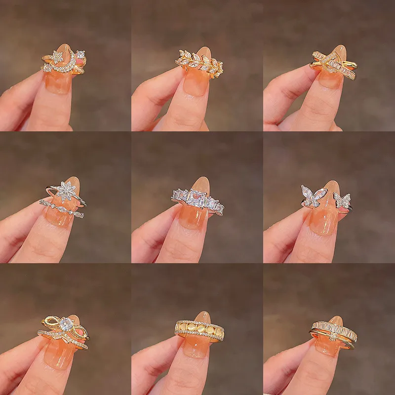 Wholesale Fashion Flower Copper Rings Plating Zircon Copper Rings 1 Piece
