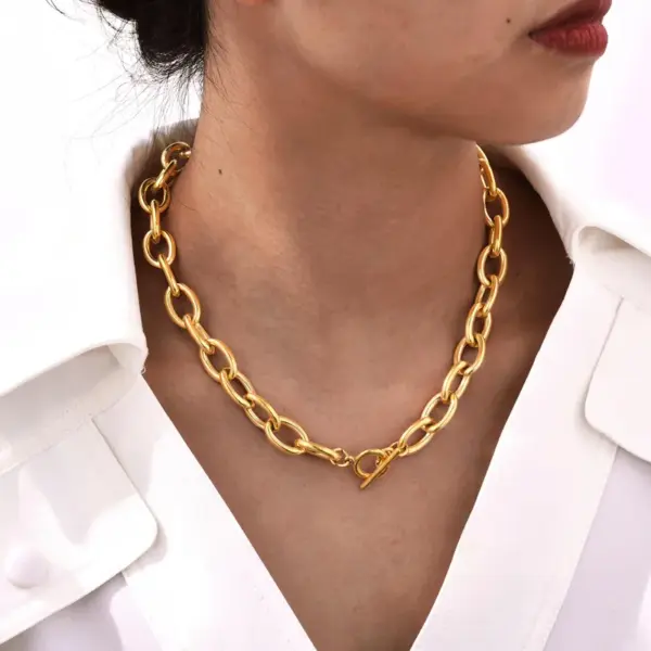 Wholesale PVD Coated Real Gold Plated 18K Gold Solid Color 304 Stainless Steel Vacation Classic Style Waterproof Non Tarnish Chain Necklace Necklace