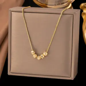 9【H6062】Five Blessings Bead Necklace / Gold