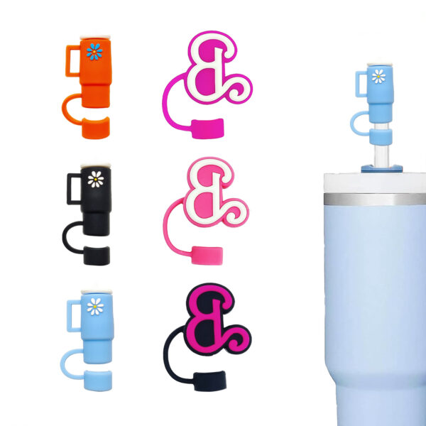 Wholesale Amazon Explosions Stanley Food Grade Silicone Solid Color Straw Cap Flower Straw Sleeve Dust-proof Straw Plug