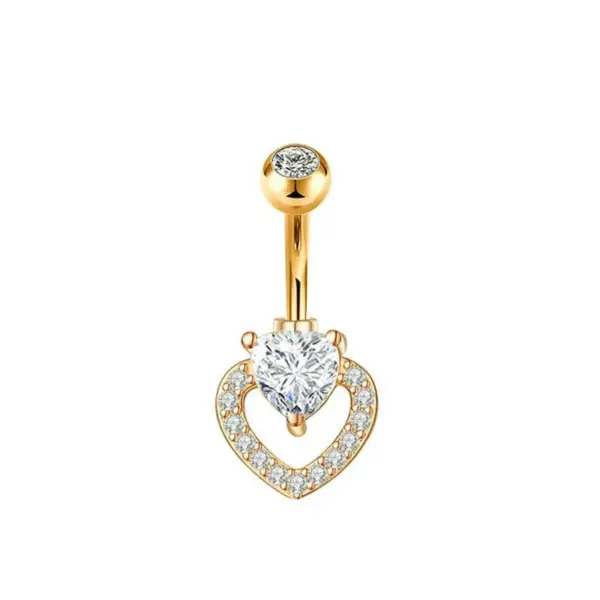 1 Piece Belly Rings Simple Style Classic Style Heart Shape 304 Stainless Steel Inlay Zircon Belly Rings