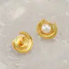 Wholesale 1 Pair Simple Style Classic Style Fish Tail Plating Inlay 304 Stainless Steel Artificial Pearls Resin 18K Gold Plated Ear Studs