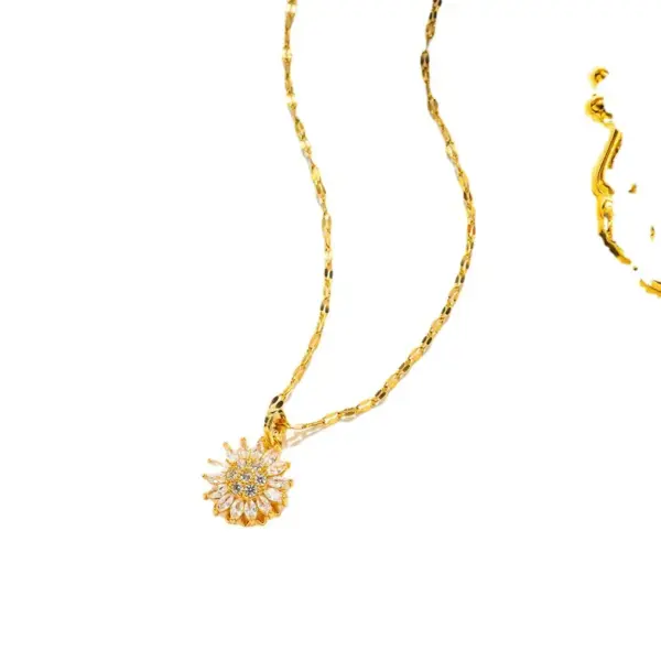 Wholesale Titanium Steel Copper Simple Style Flower Inlay Rhinestones Pendant Necklace