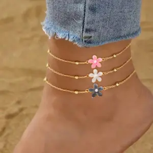 Wholesale 1 Piece Elegant Sweet Classic Style Flower 304 Stainless Steel Copper Waterproof Non Tarnish PVD Coated Real Gold Plated Women's Anklet