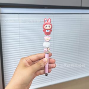 Stylus pen + 0.5mm pen tip / Rose pink bunny ears cloth - pink pen