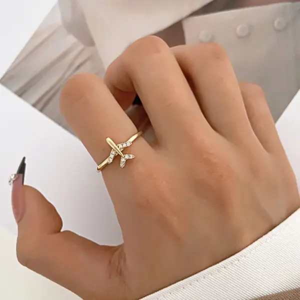 Wholesale Fashion Airplane Copper Zircon Open Ring In Bulk